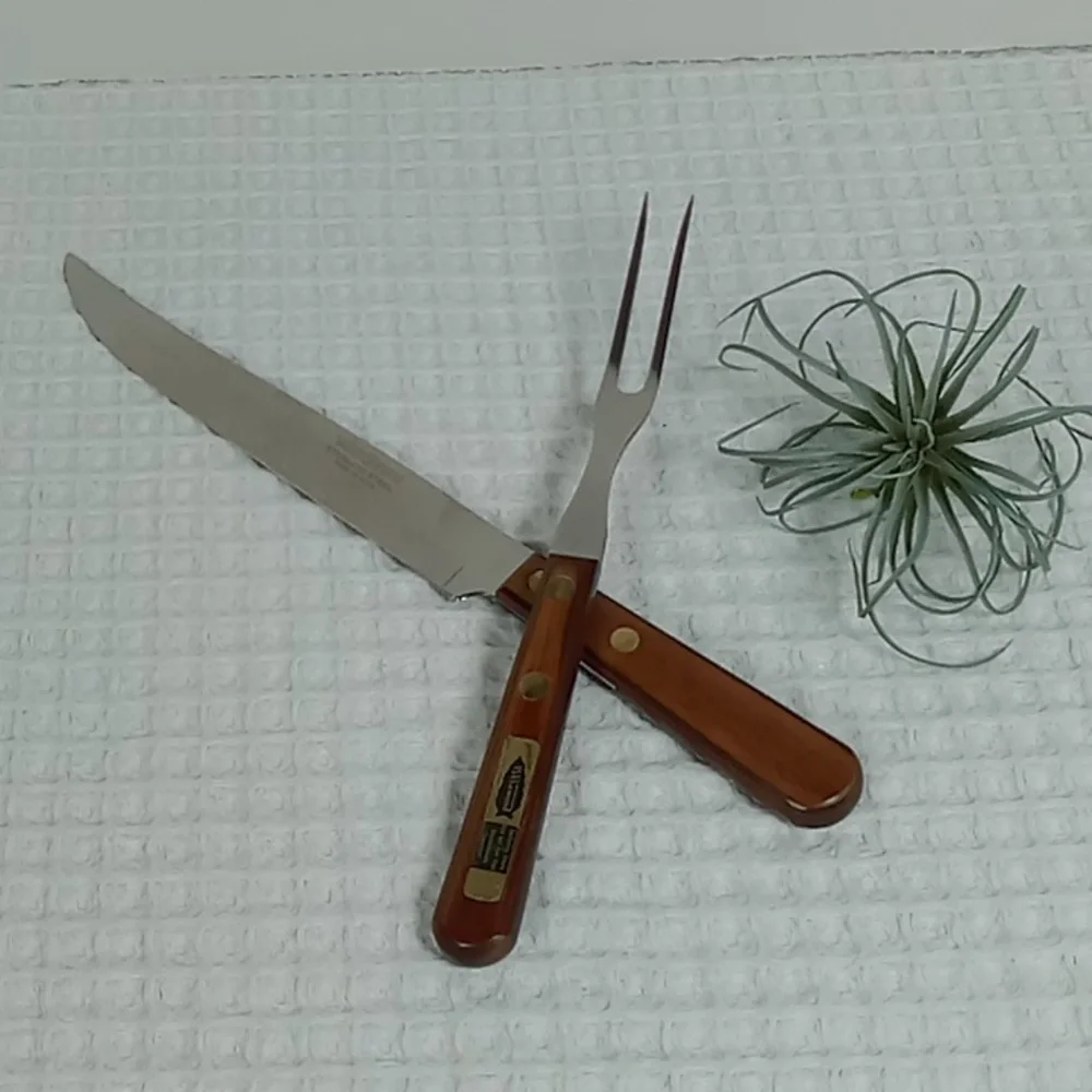 MCM Valley Forge Stainless Steel Pakkawood Handle Carving Knife and Fork Set